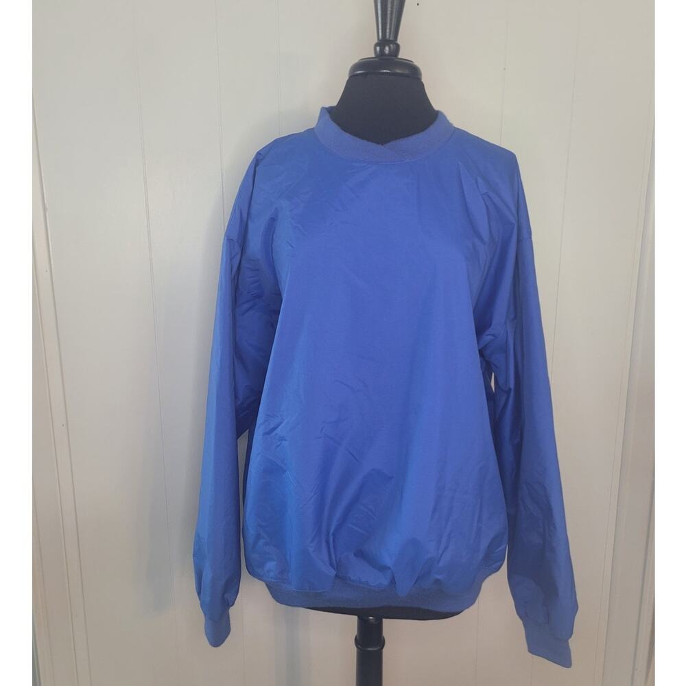 Vtg 80's Holloway Blue Nylon PULLOVER Stadium Windbreaker Baseball RINGER Jacket
